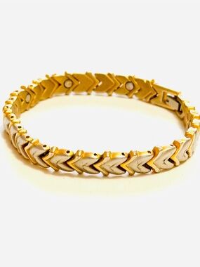 Gold and White Chevron Link Magnetic Bracelet - Women Jewelry